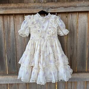 VTG Martha’s Miniatures white purple flower  DRESS full circle ruffles size 6